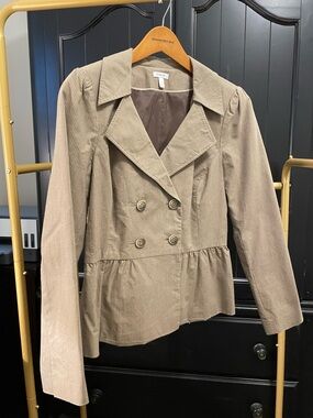 Semantiks Tan Double-Breasted Peplum Blazer